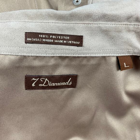 7 DIAMONDS Size L Khaki Contrast Stitch Polyester Western Long Sleeve Shirt - Picture 4 of 4
